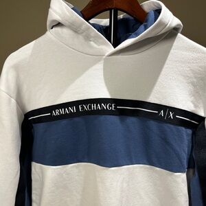 Armani Exchange Men's White and Blue Hoodie